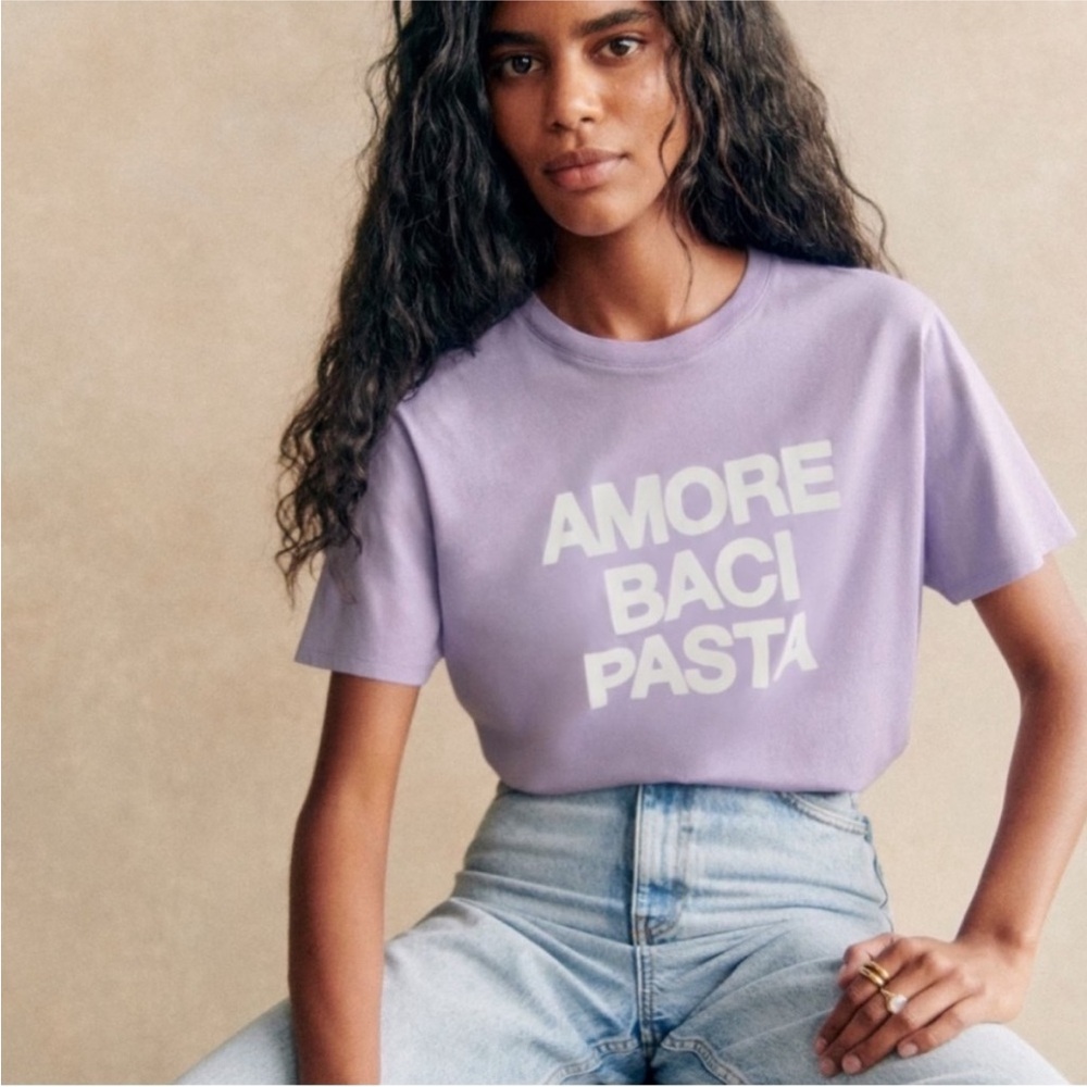 Sezane Amore Baci Pasta T-shirt Lilac Large - Picture 2 of 6